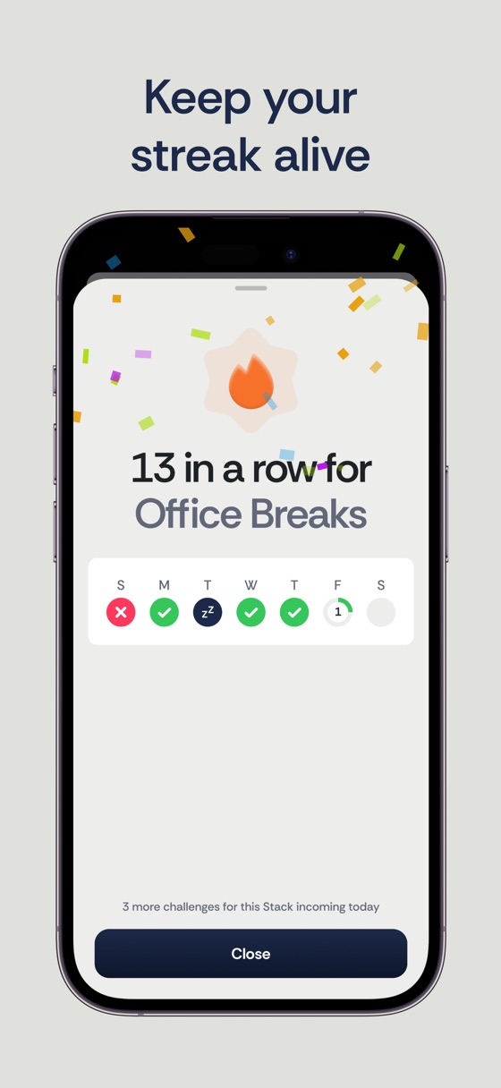 A streak celebration showing thirteen completed days in a row.