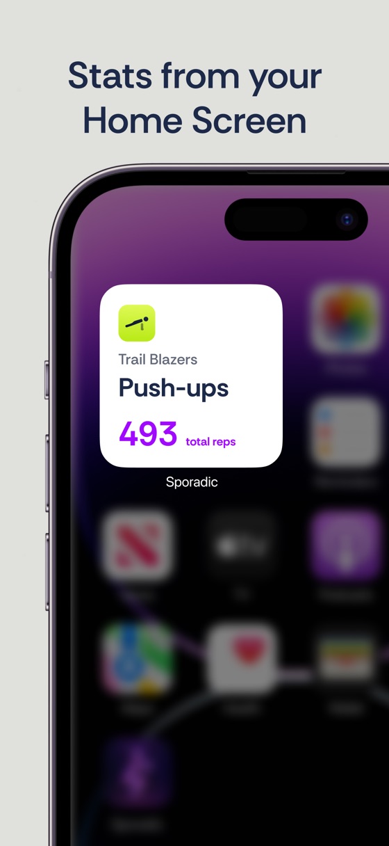 A Sporadic Home Screen widget showing 493 total push-ups for a group.